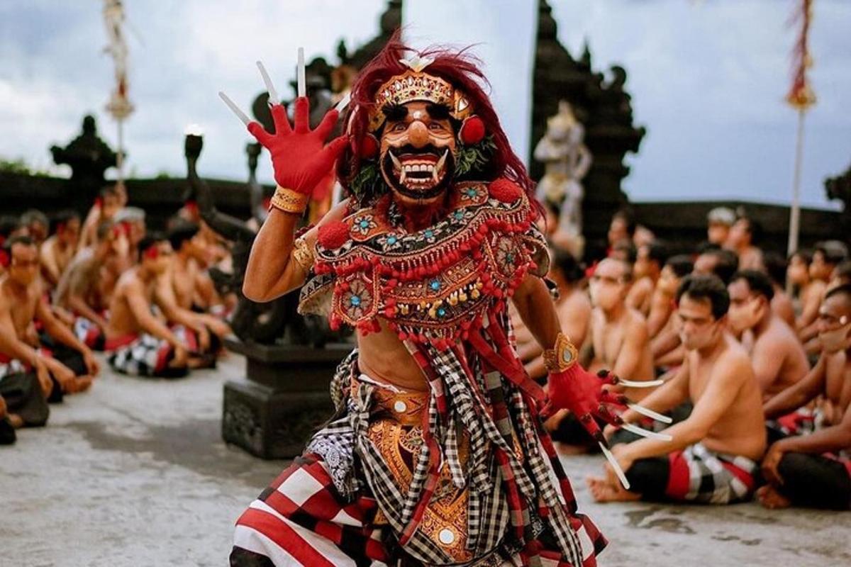 a man wearing a mask and a crowd of people