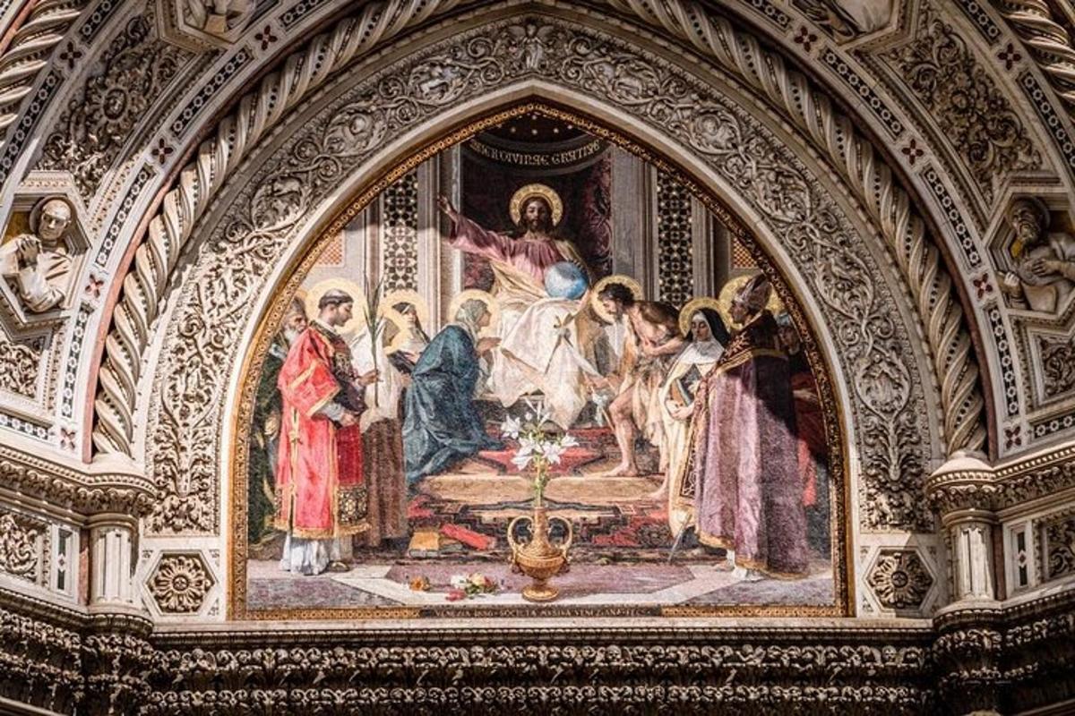 a painting of a group of people in a church