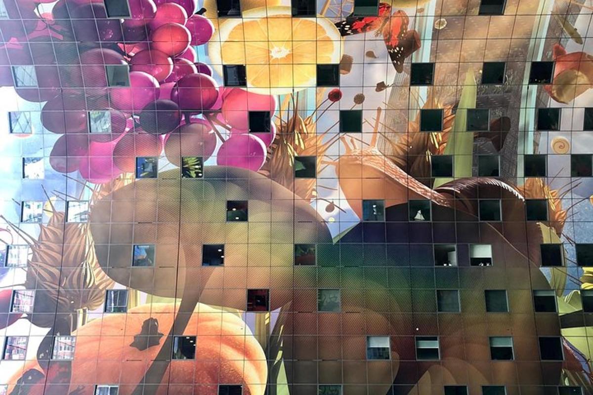 a painting of a city with an umbrella