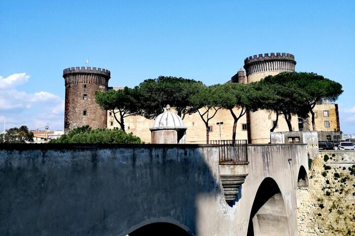 un castello con due torri, un ponte e alberi