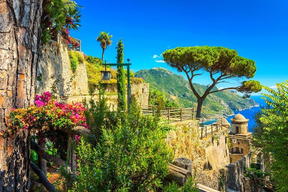 una vista de la costa amalfitana amb flors