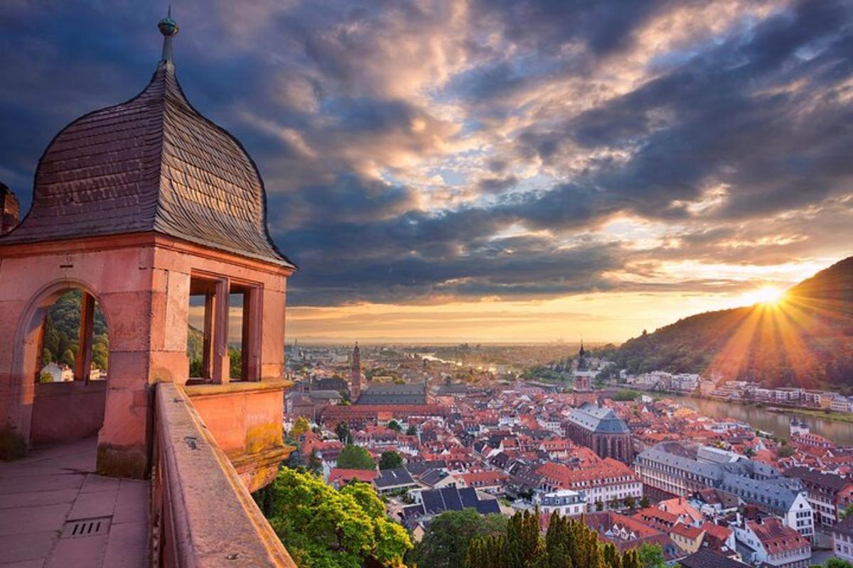 a view of a city at sunset from a tower