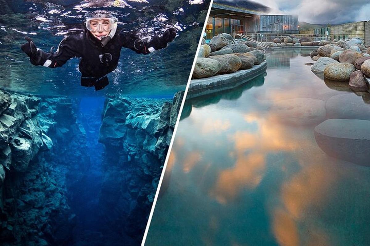 due foto di un uomo in una pozza d'acqua