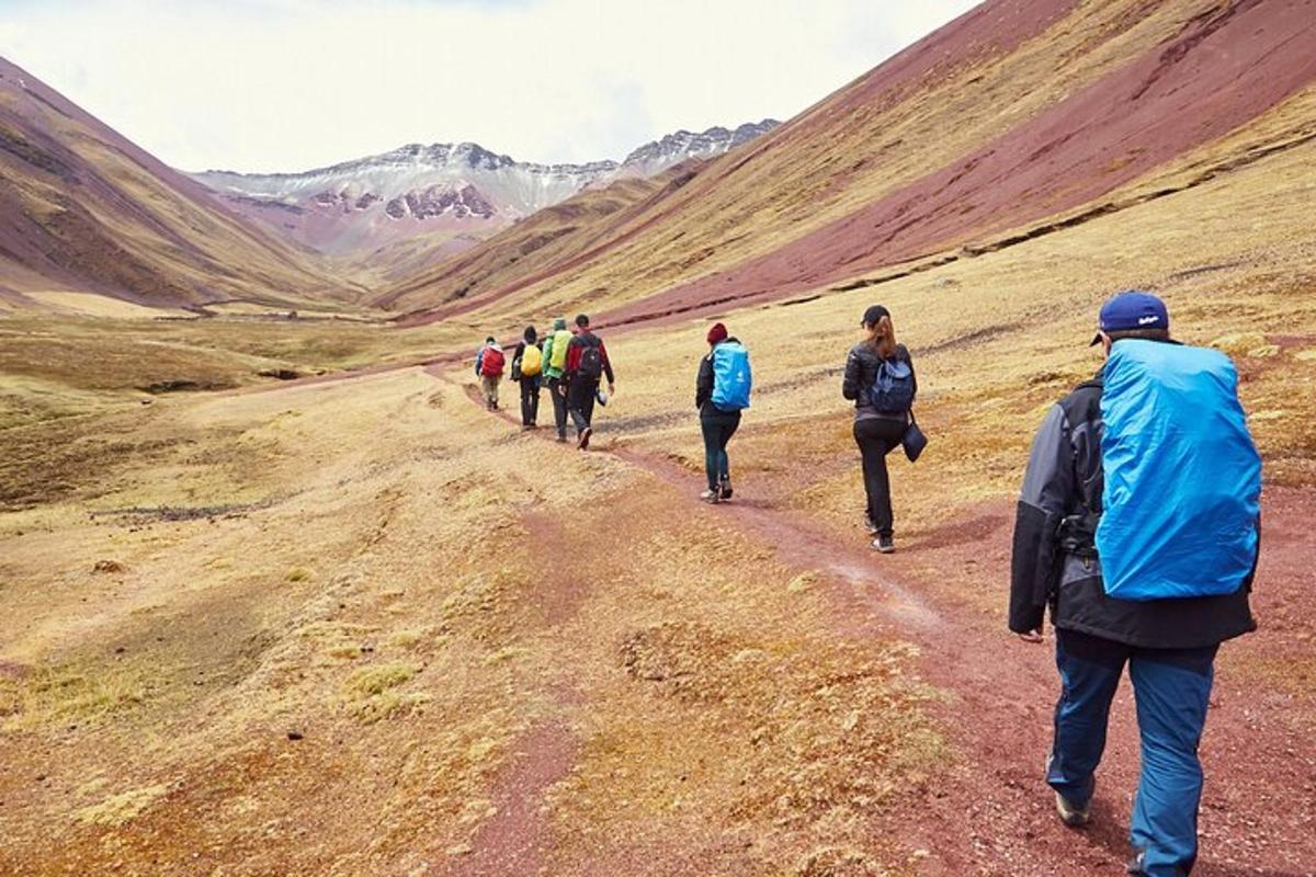 hópur fólks sem gengur niður malarveg