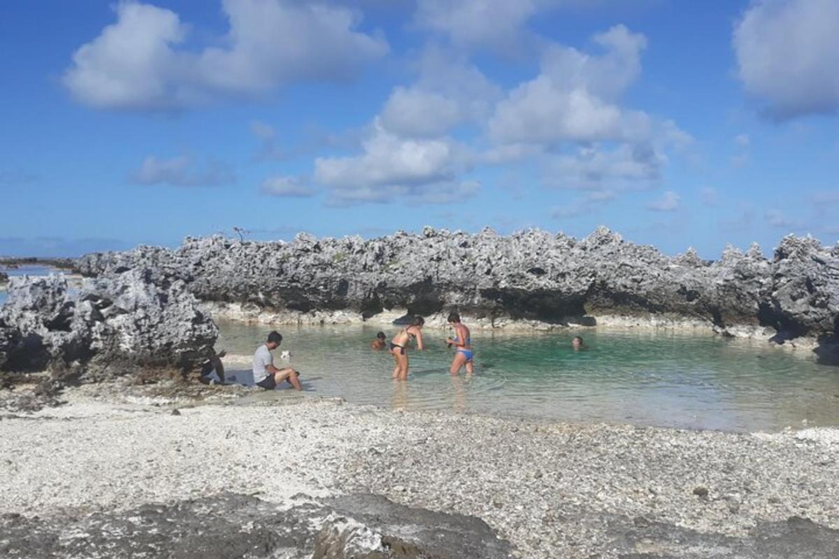 a group of people in the water at a beach