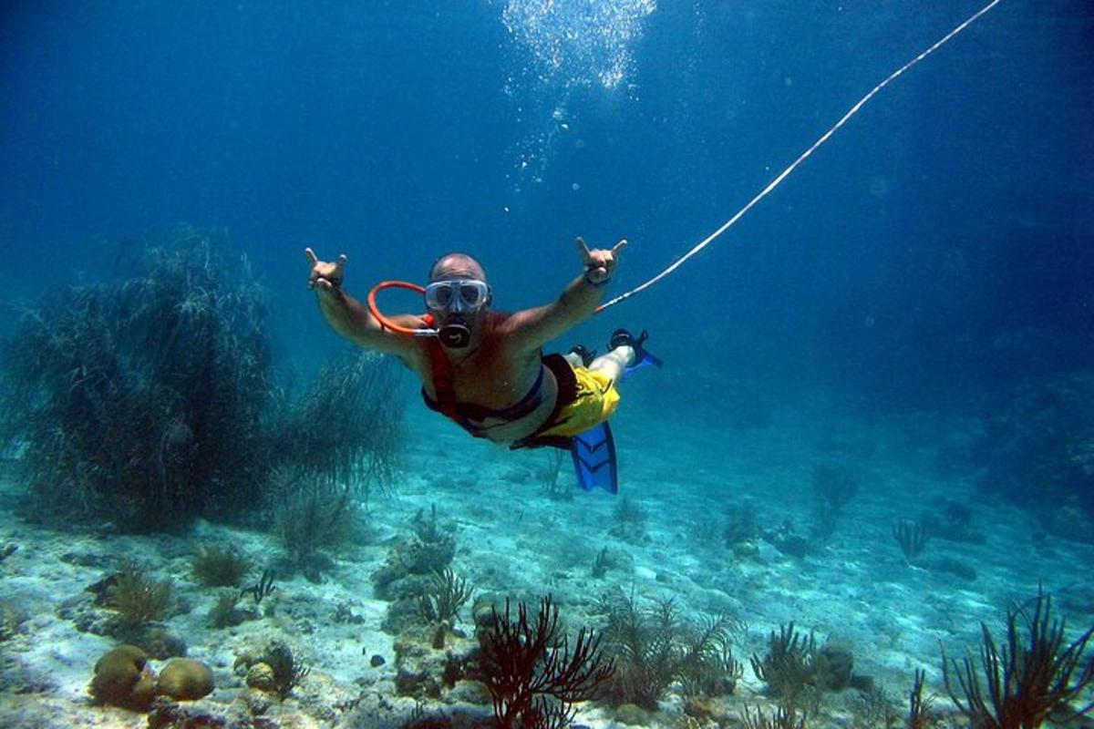 a man in the water with a diving device on