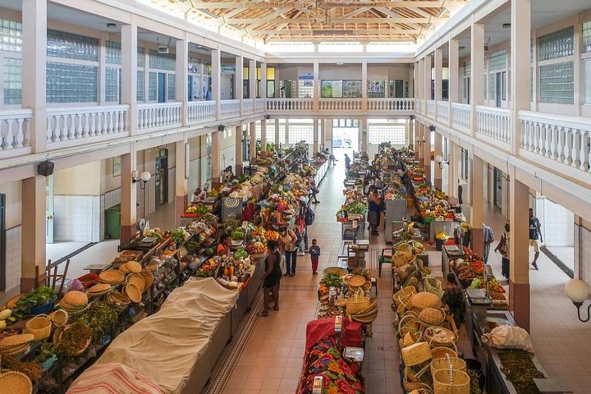 a large hall filled with tables filled with food