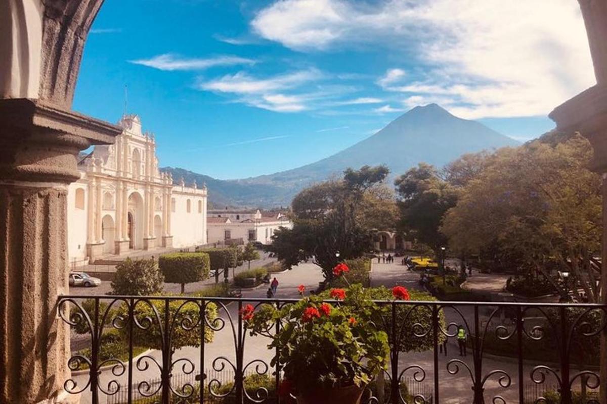 a balcony with a view of a mountain