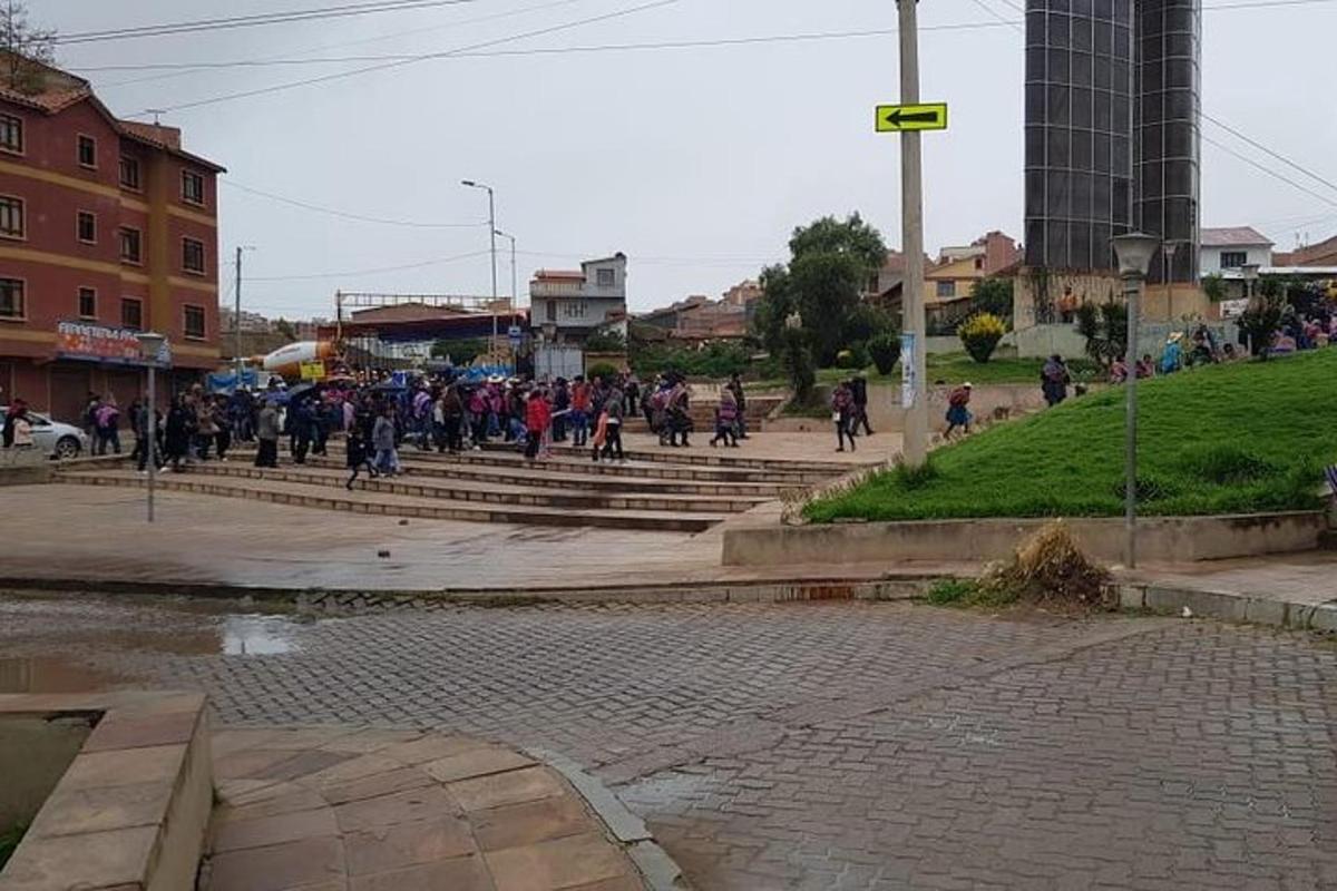 a group of people walking down some stairs