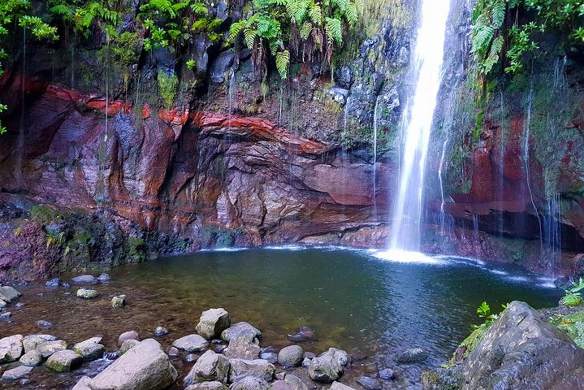 una cascada i un estany d'aigua davant d'una muntanya