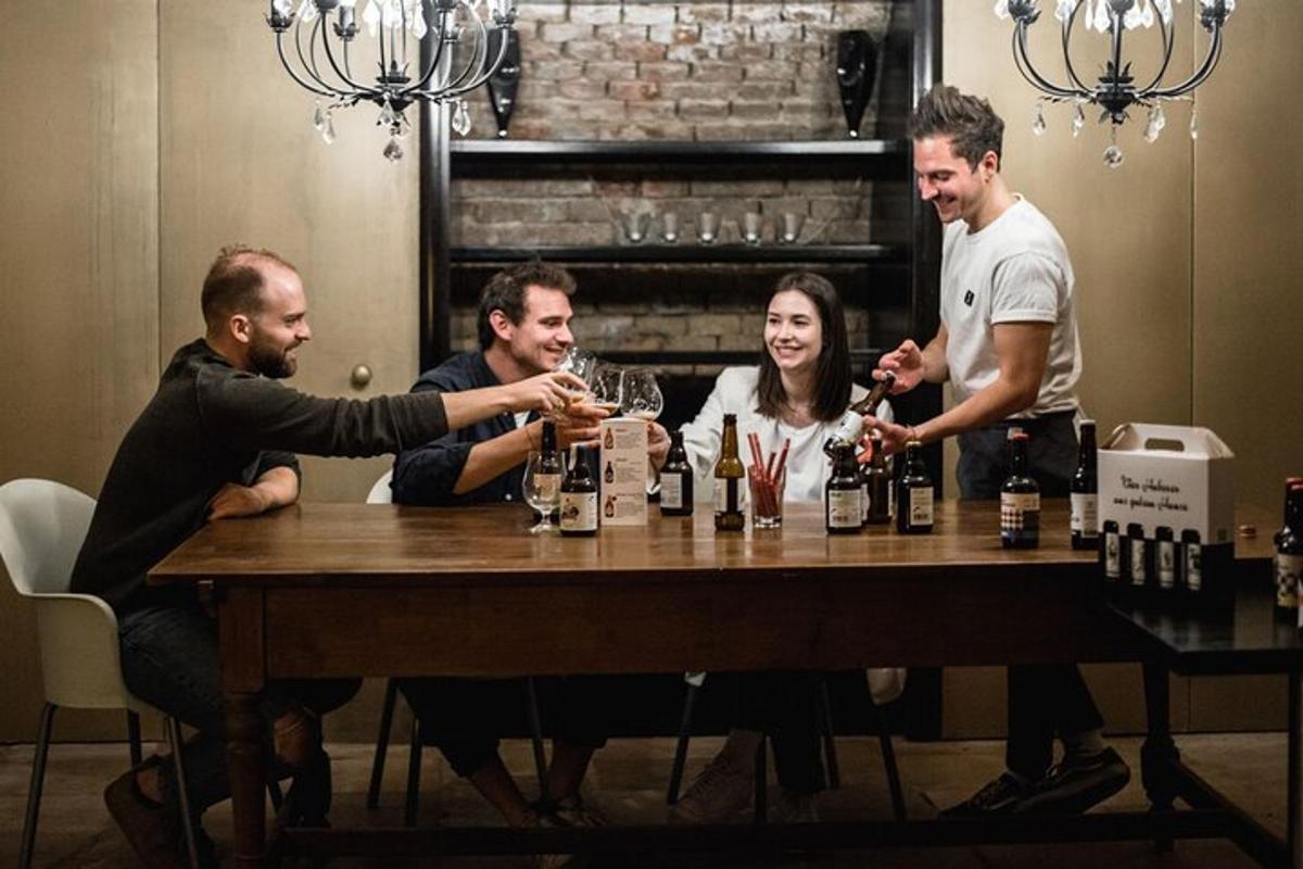 a group of people sitting around a table with wine glasses