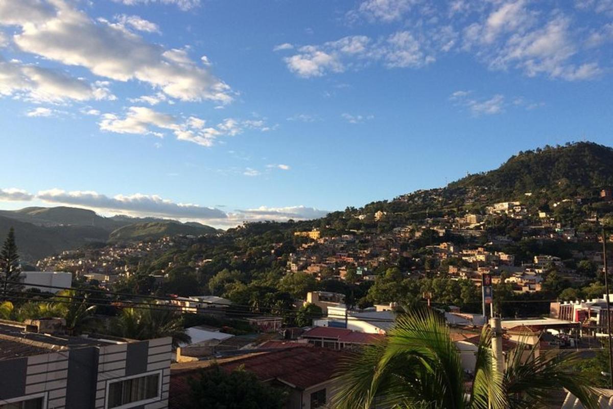 a view of a city with a mountain