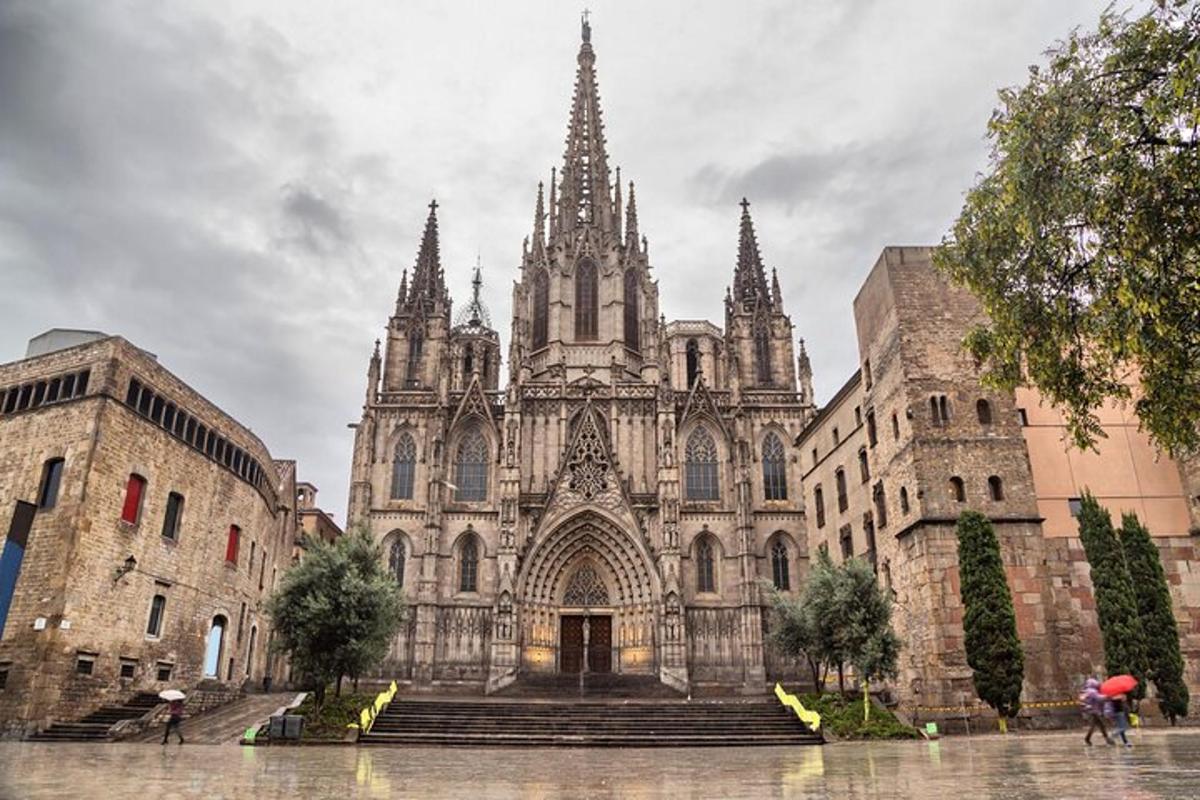 an old cathedral with a large stone building with spires