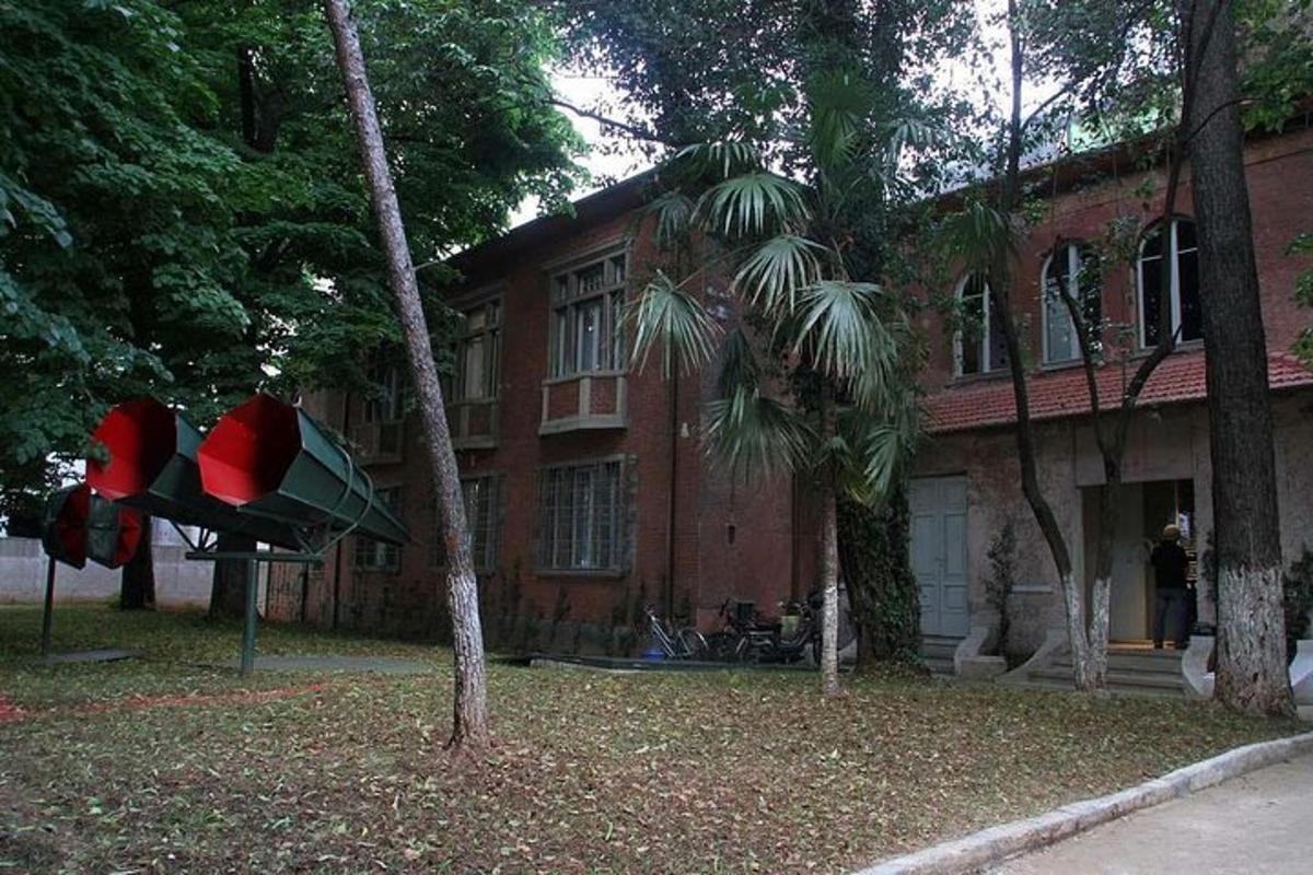 una casa con una palma di fronte a un edificio