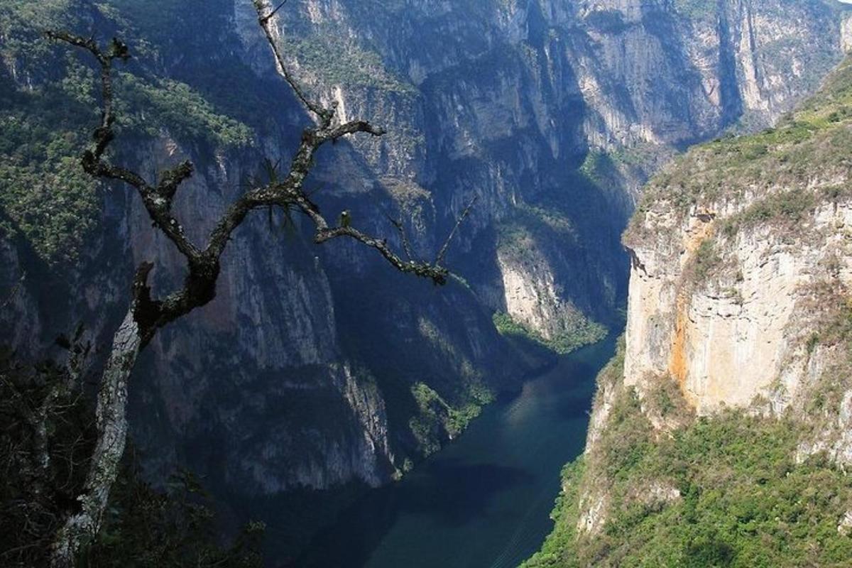 a view of a river in a canyon
