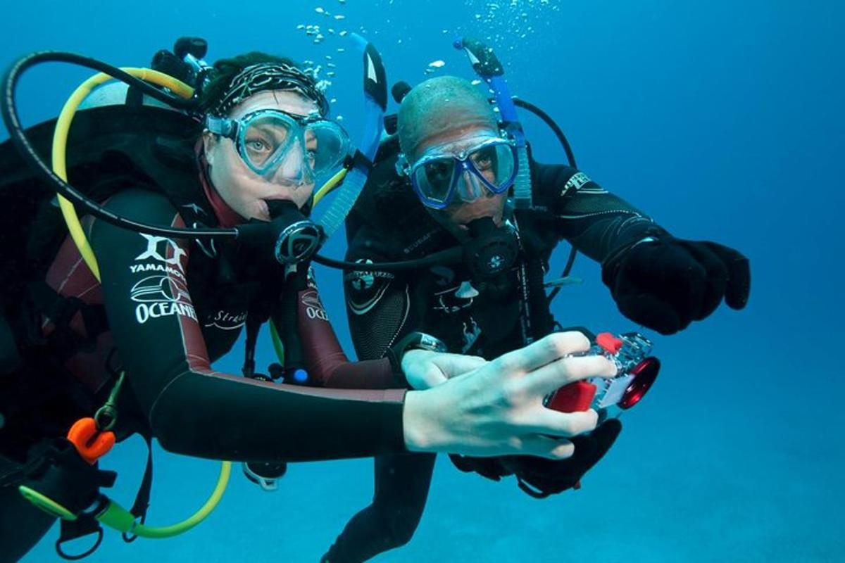 Dos personas se sumergen en el agua