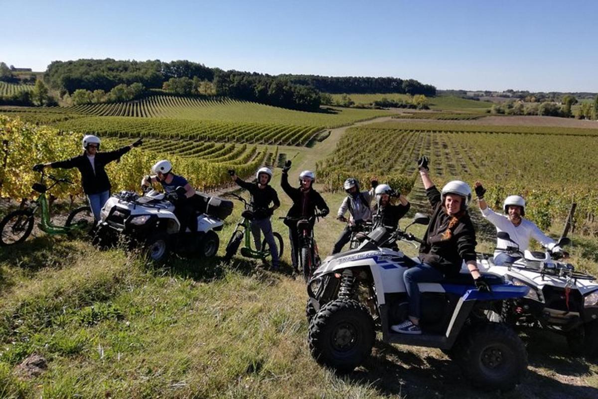 a group of people on atvs in a field