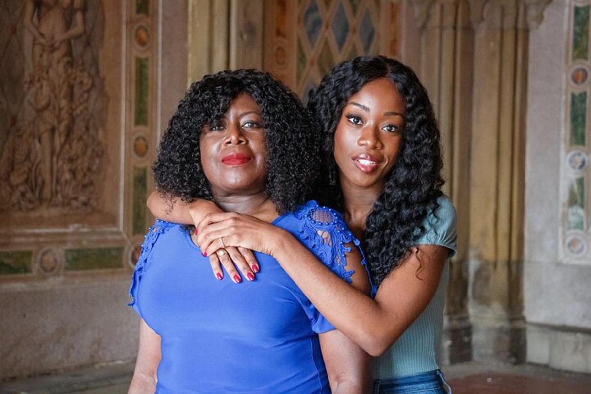 two women are standing next to each other