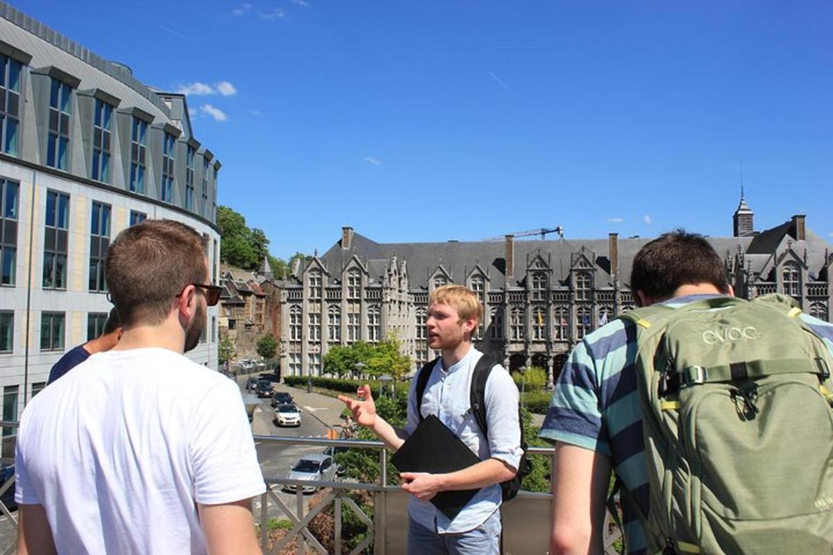 a group of men standing on top of a building