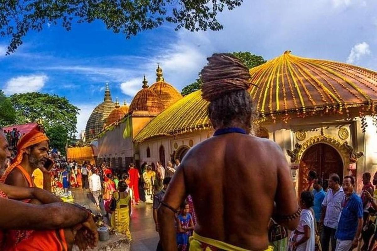 a group of people standing in front of a temple
