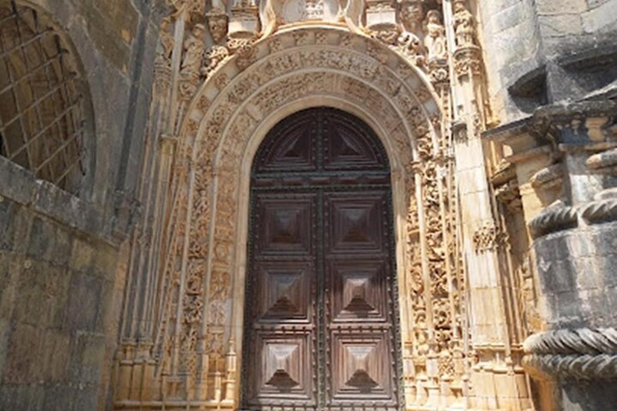 a large wooden door in a building