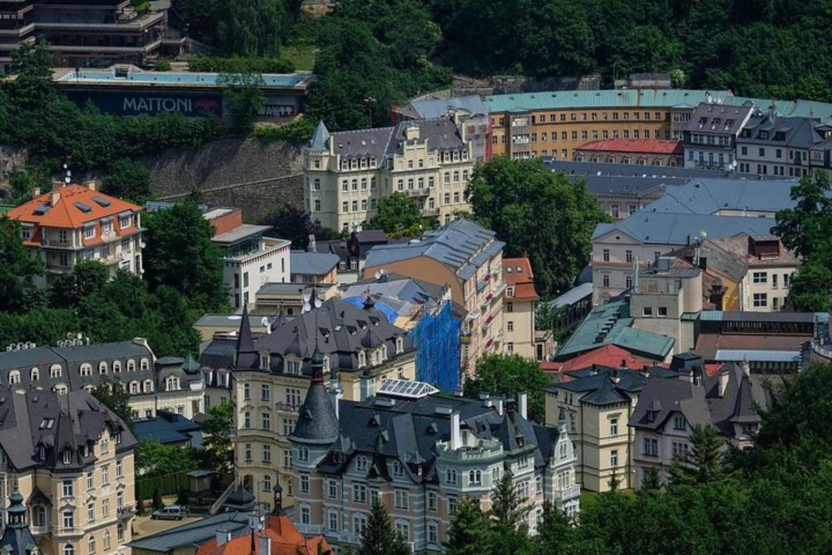 a view of a city with houses and buildings