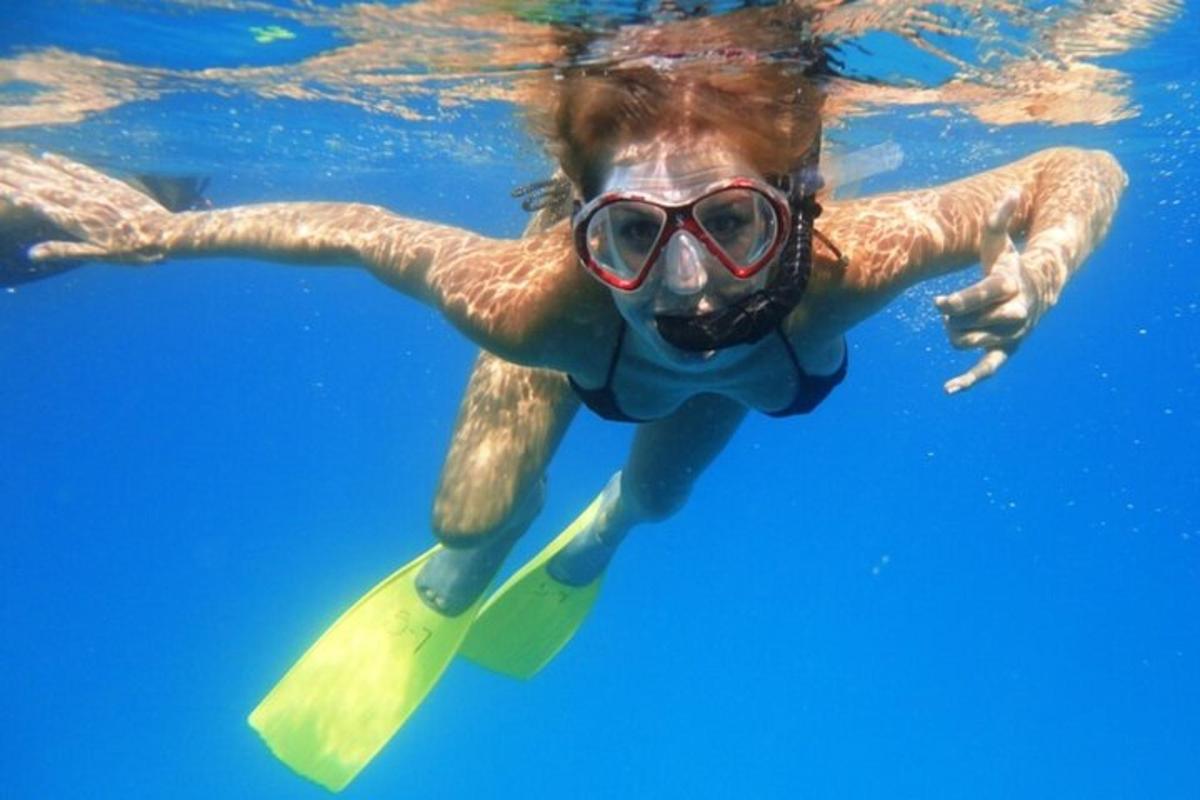 a person swimming in the water with a diver