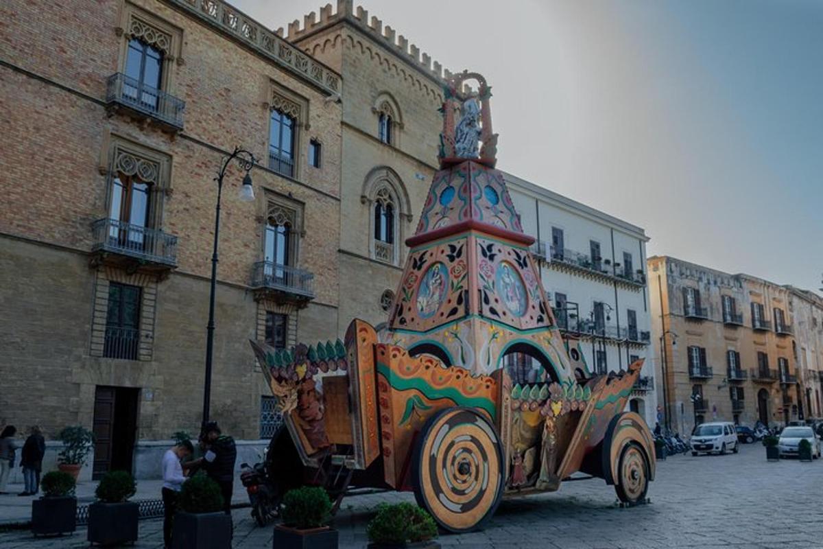 a car painted like a train on a city street