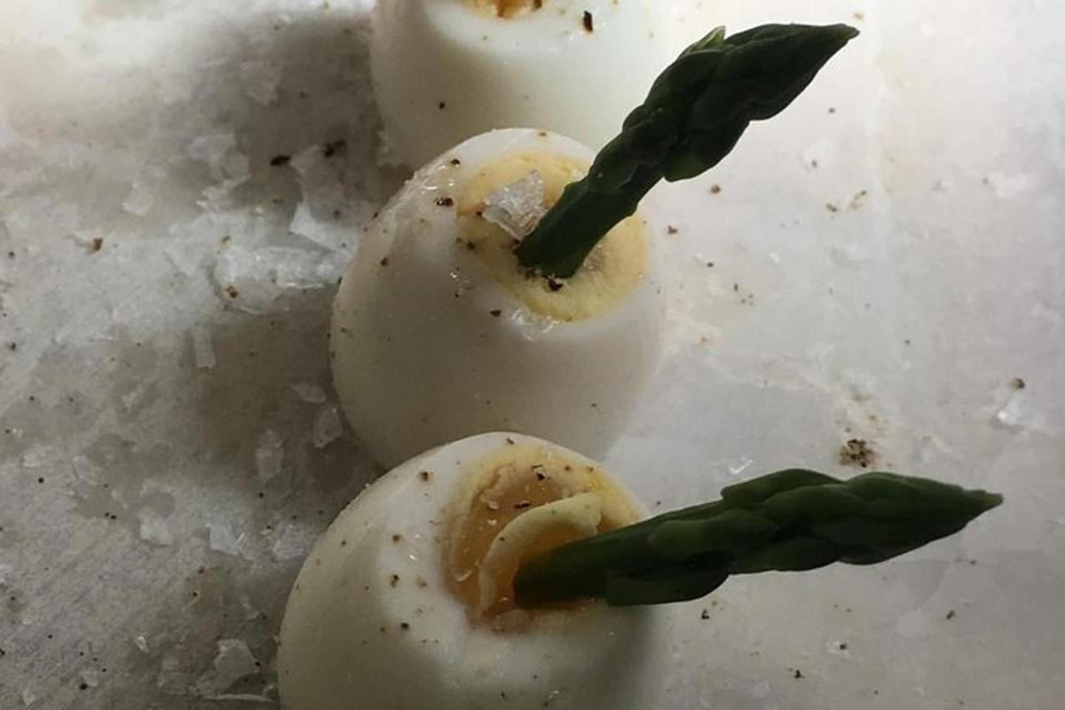 a group of hard boiled eggs on a table