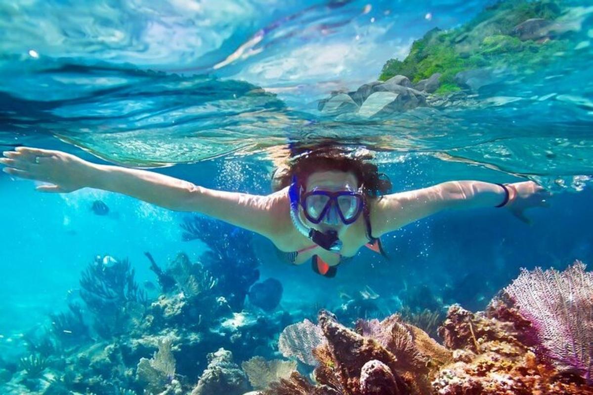 một người phụ nữ đang lặn bằng ống thở trên rạn san hô