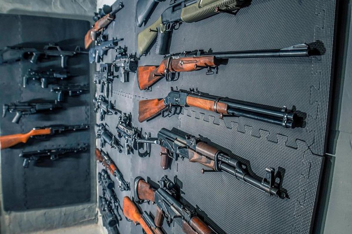 a display of guns on a wall