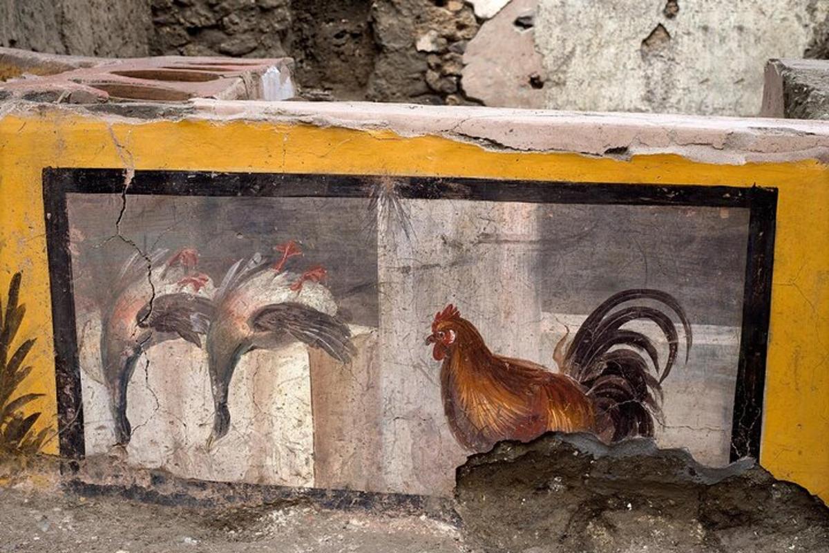 un dipinto di polli sul lato di un muro