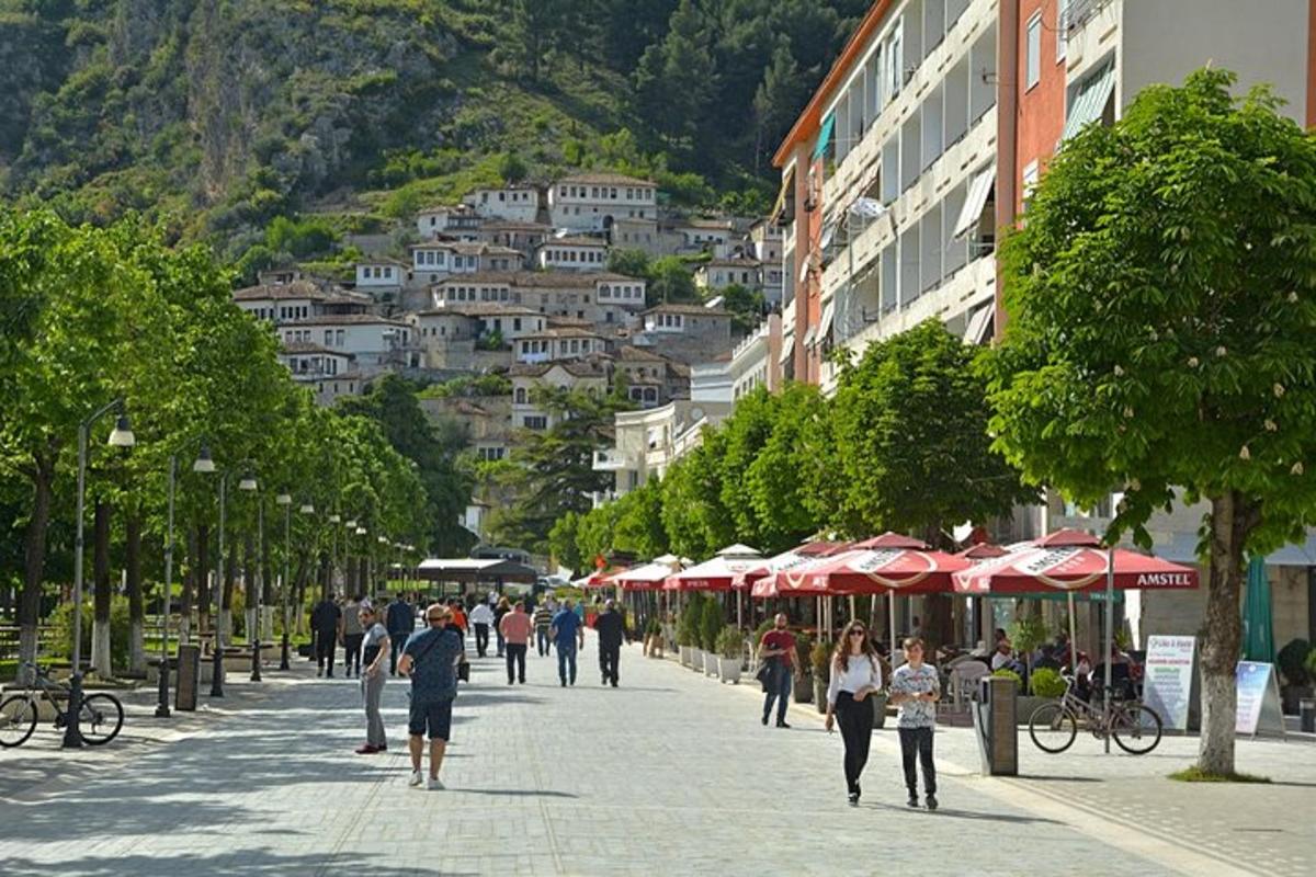 un gruppo di persone che camminano lungo una strada con gli ombrelli