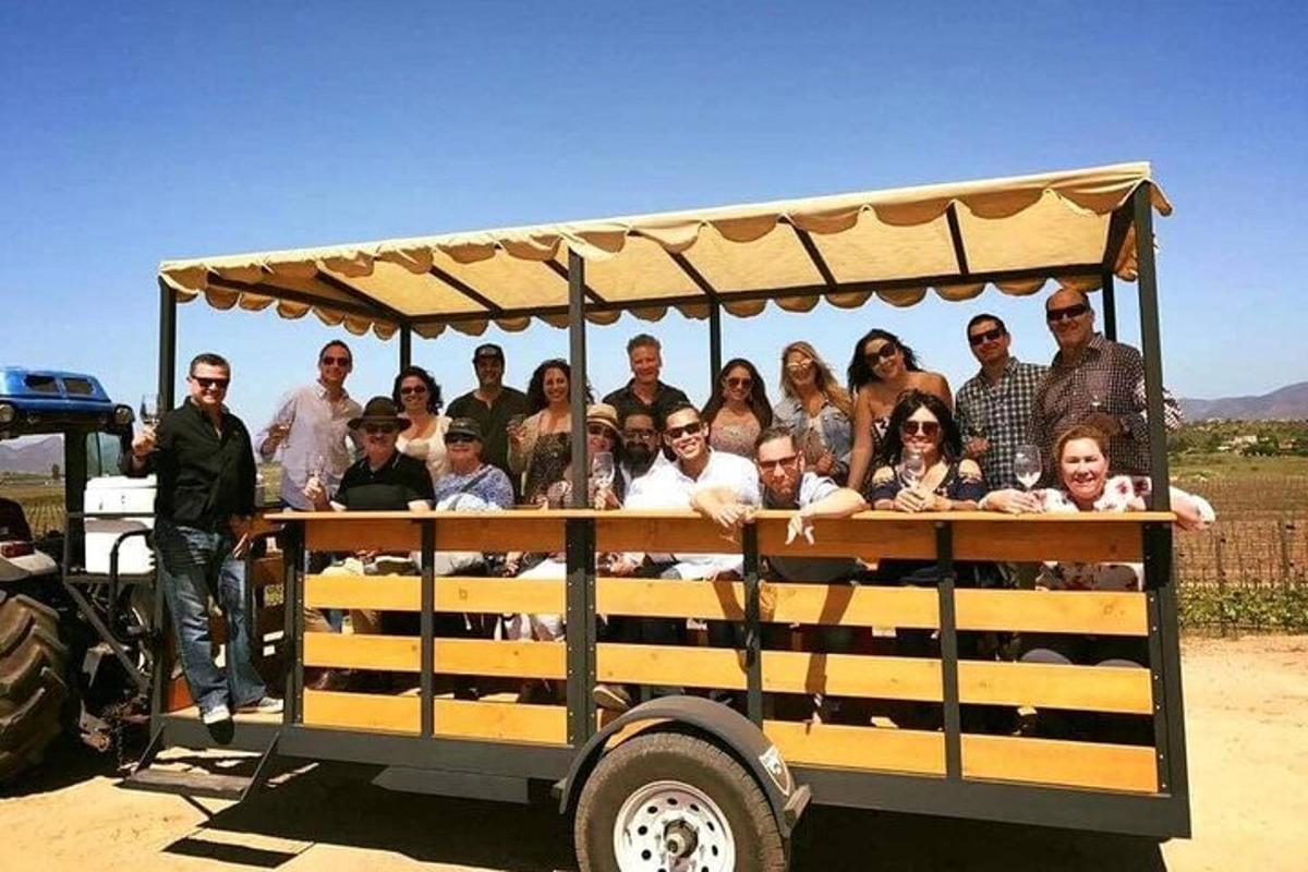 a group of people standing in the back of a truck