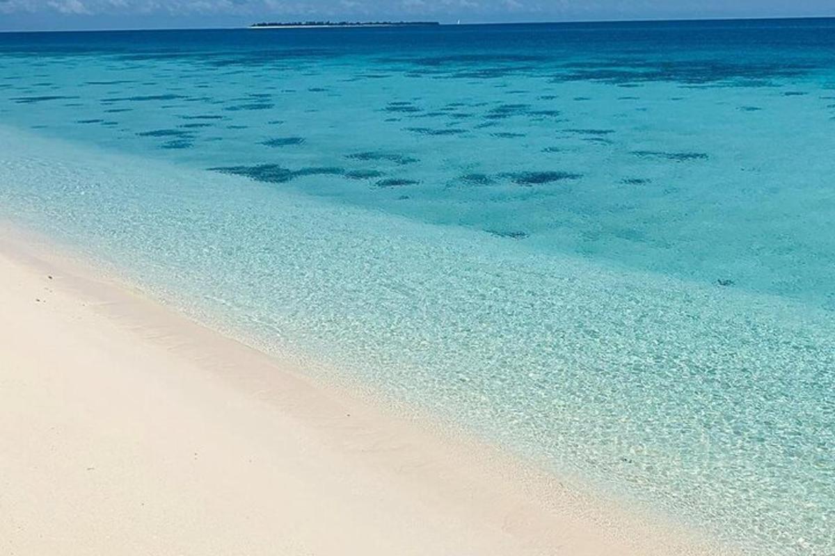 una spiaggia con acqua azzurra e limpida e una costa sabbiosa