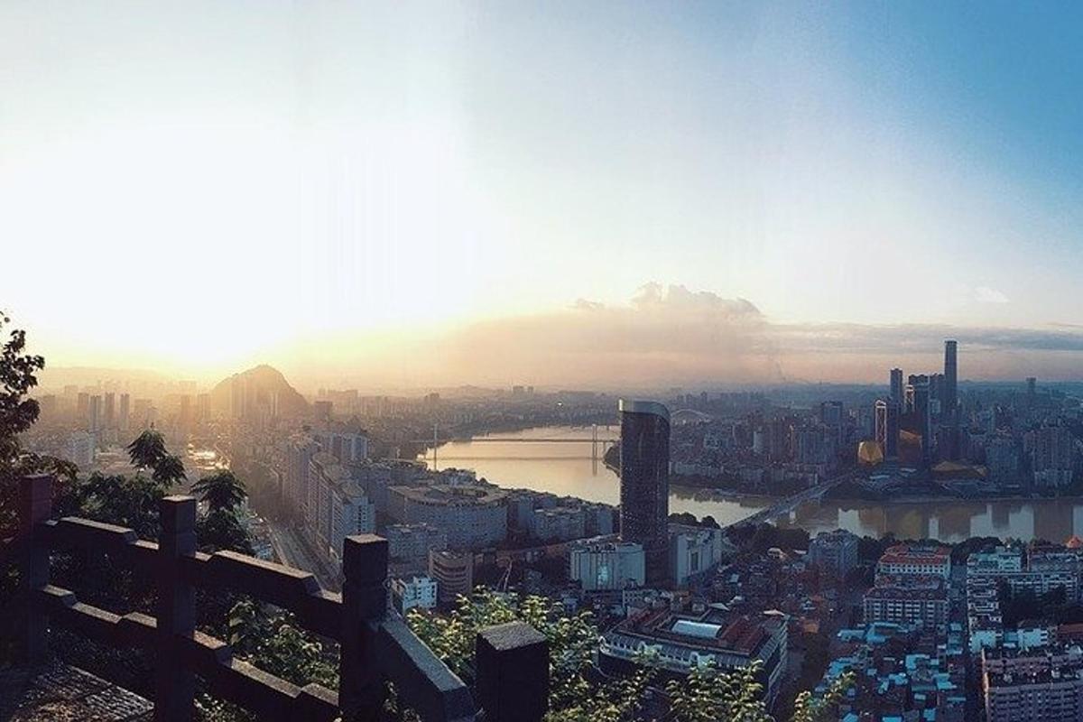 a view of a city with a river and buildings