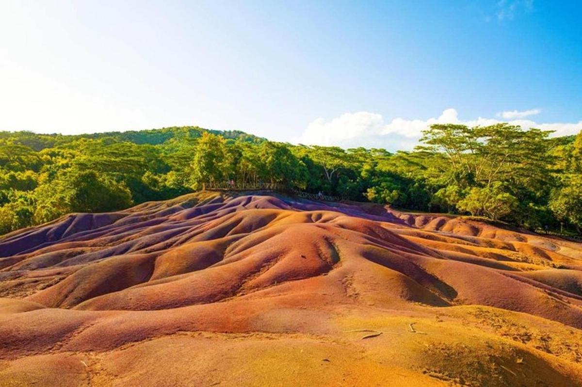 uma grande colina de areia com árvores ao fundo