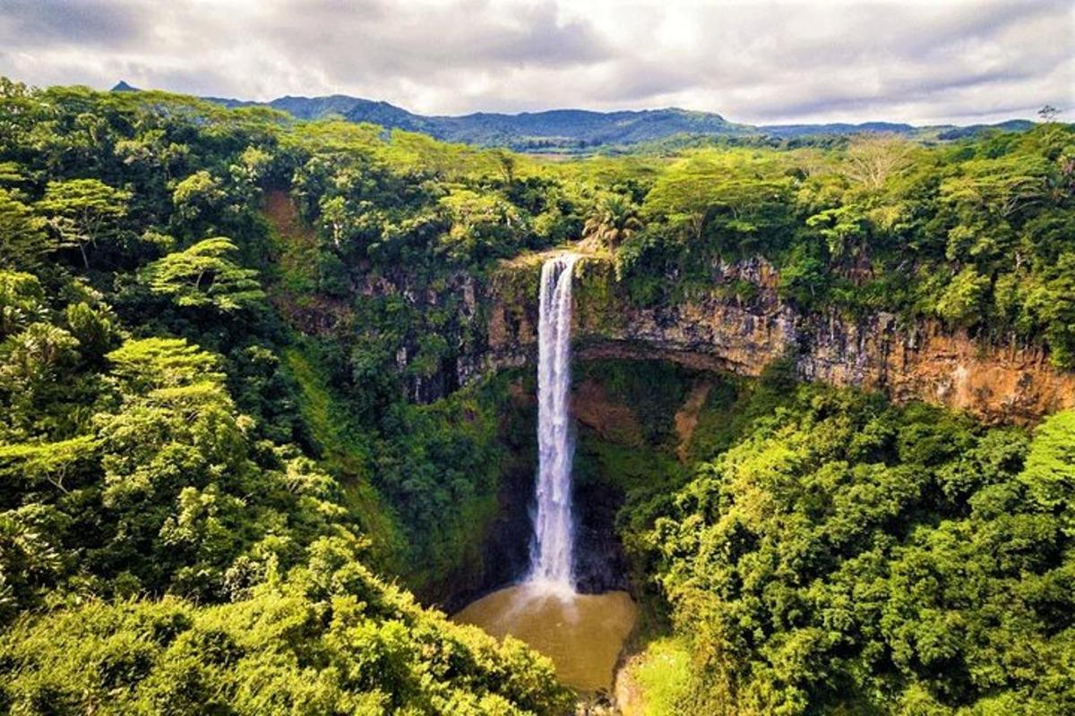 uma vista aérea de uma cachoeira em uma floresta