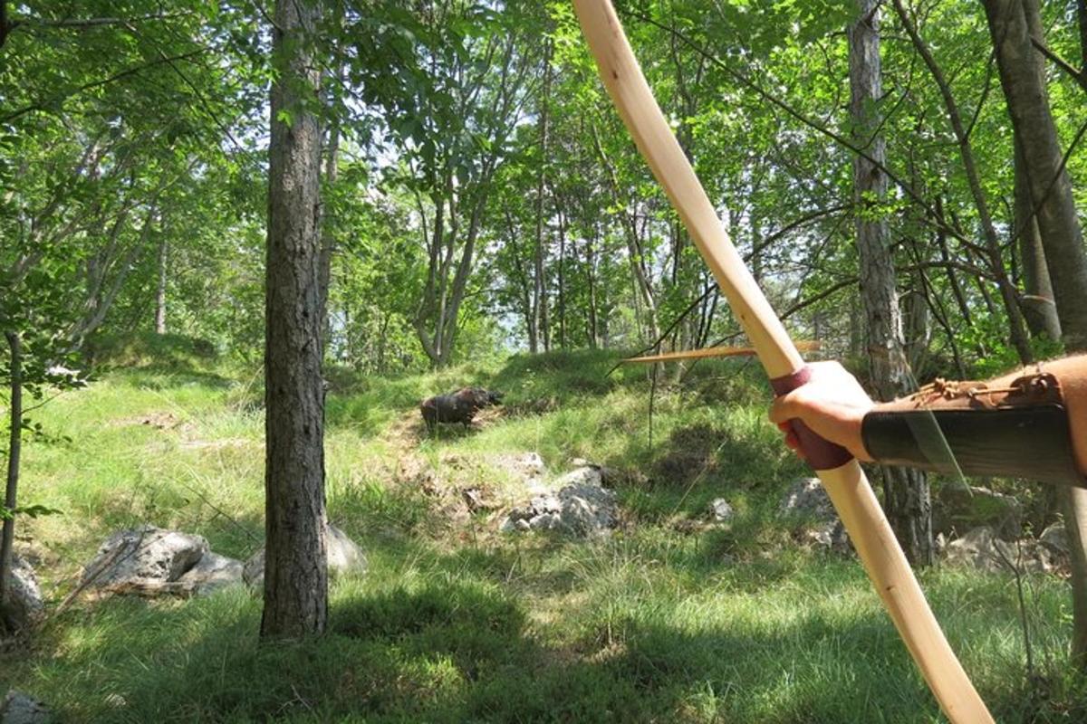 osoba držící pušku v lese