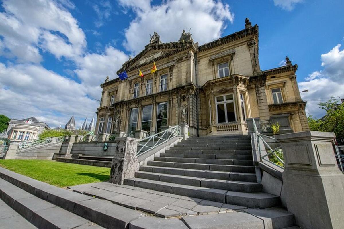 an old building with stairs in front of it