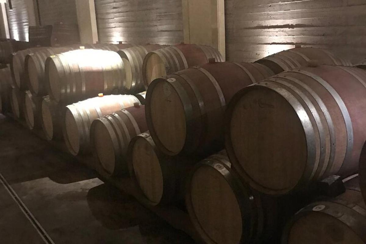 una fila di botti di legno in una stanza