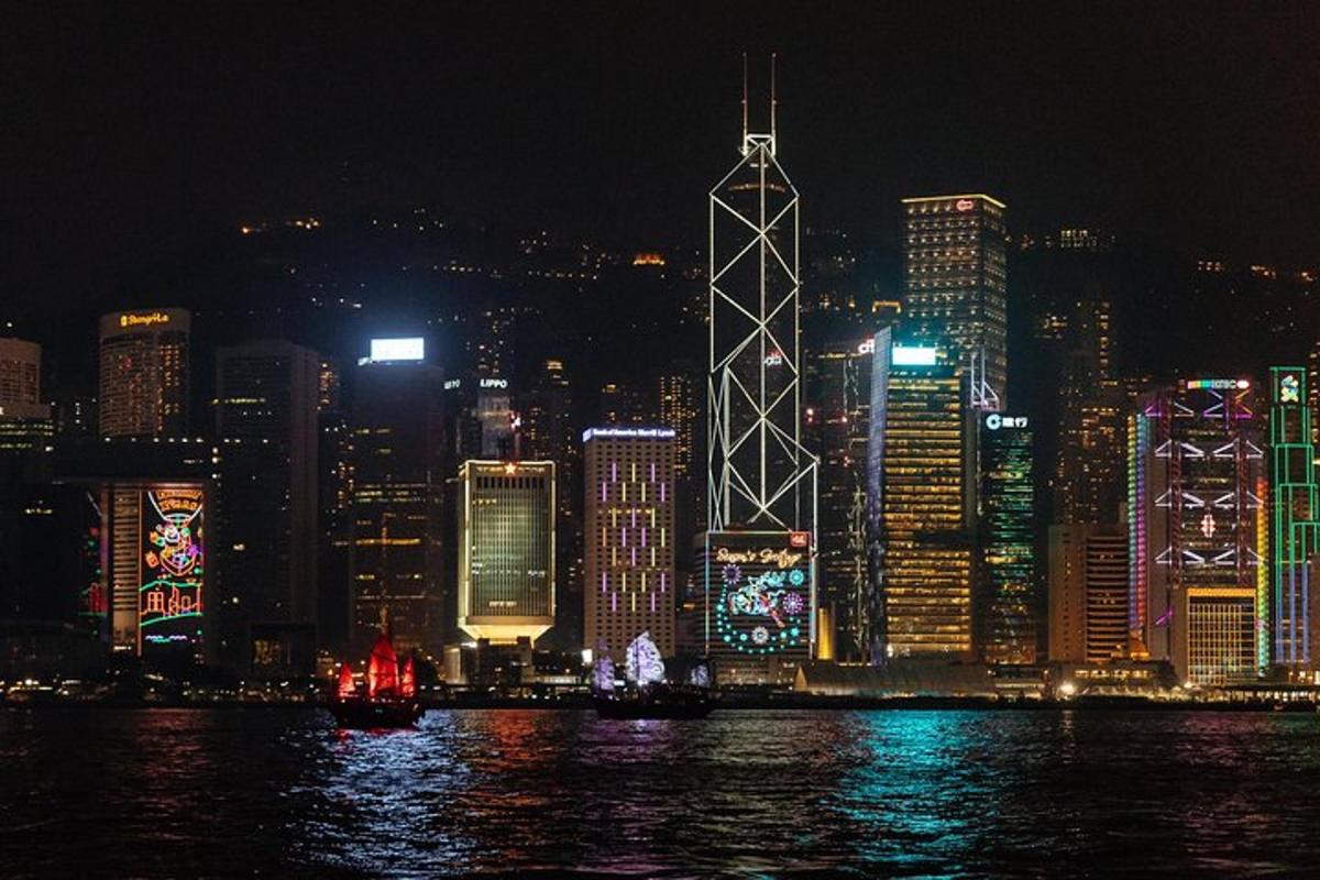 a view of a city at night with