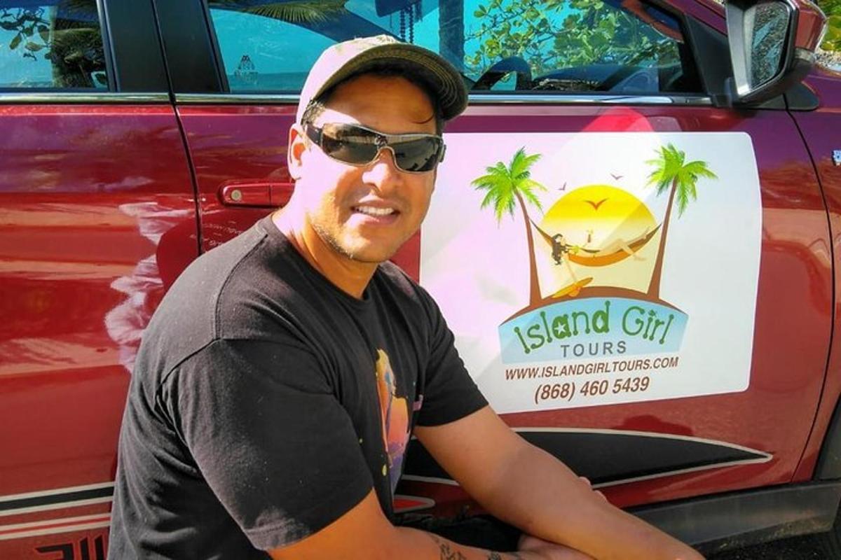 a man standing in front of a van with a sign