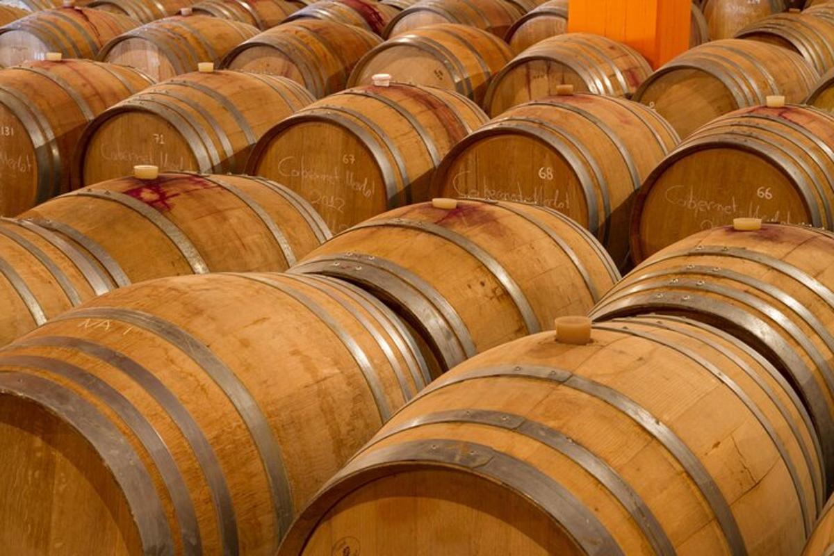 un mucchio di barili di legno allineati in fila