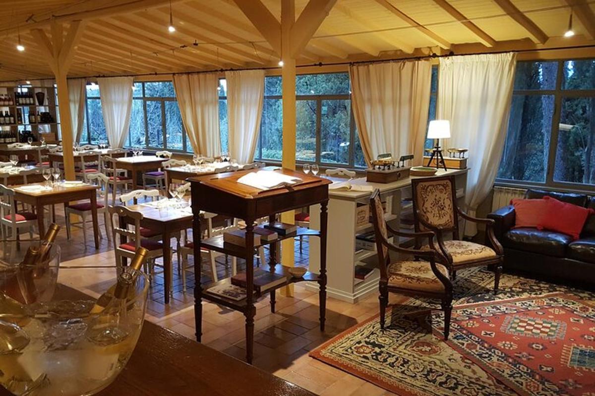 a restaurant with tables and chairs in a room