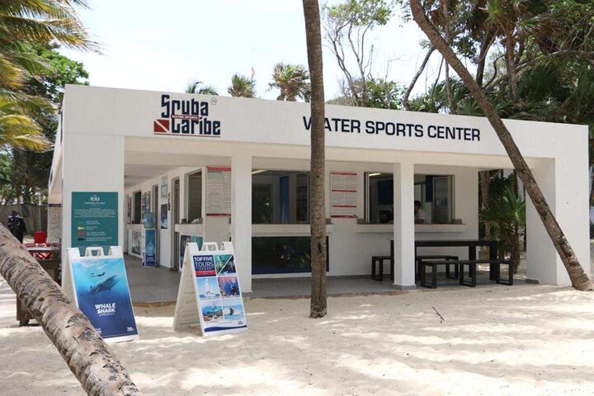Športni center Aker na plaži s palmami