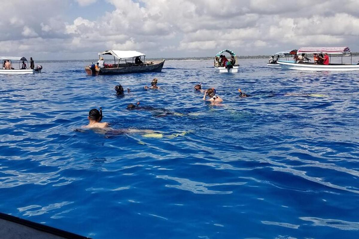 un gruppo di persone in acqua con le barche