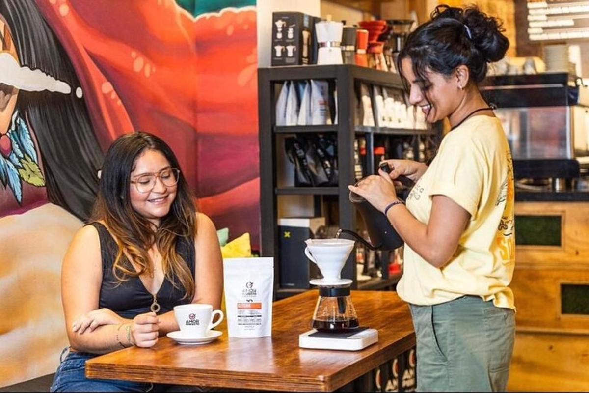 una dona dreta a una taula amb una batedora
