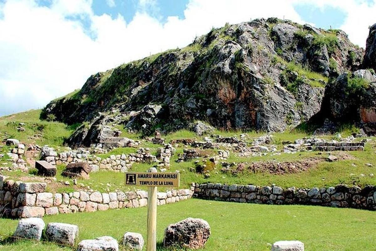 uma placa em um campo com uma montanha ao fundo