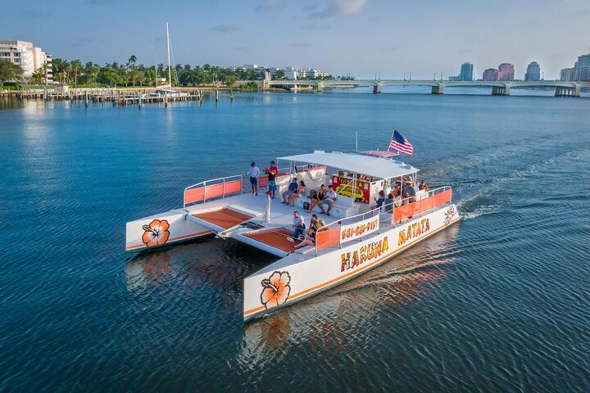 a ferry boat in the water with people on it